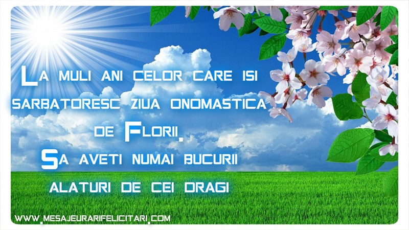 La mulţi ani celor care îşi sărbătoresc ziua onomastică de Florii. Să aveţi numai bucurii alături de cei dragi
