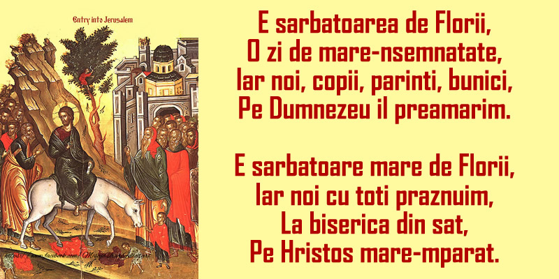 Poezie de Florii. E sarbatoarea de Florii, O zi de mare-nsemnatate