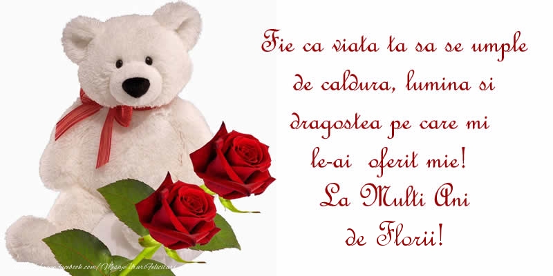Fie ca viata ta sa se umple de caldura, lumina si dragostea pe care mi le-ai  oferit mie!  La Multi Ani de Florii!