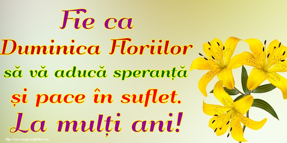 Fie ca Duminica Floriilor să vă aducă speranță și pace în suflet. La mulți ani!