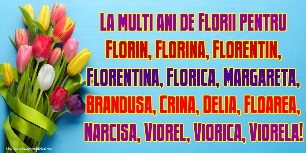 La multi ani de Florii pentru Florin, Florina, Florentin, Florentina, Florica, Margareta, Brandusa, Crina, Delia, Floarea, Narcisa, Viorel, Viorica, Viorela!