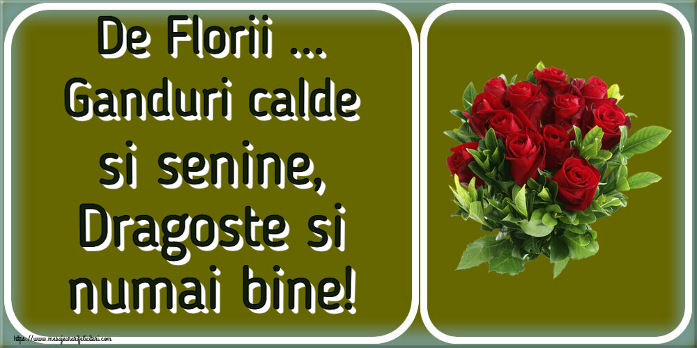Felicitari de Florii - De Florii ... Ganduri calde si senine, Dragoste si numai bine! ~ trandafiri roșii - mesajeurarifelicitari.com