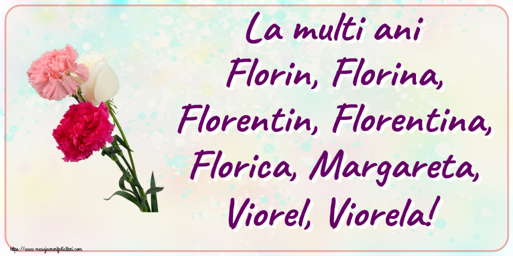 La multi ani Florin, Florina, Florentin, Florentina, Florica, Margareta, Viorel, Viorela! ~ trei garoafe