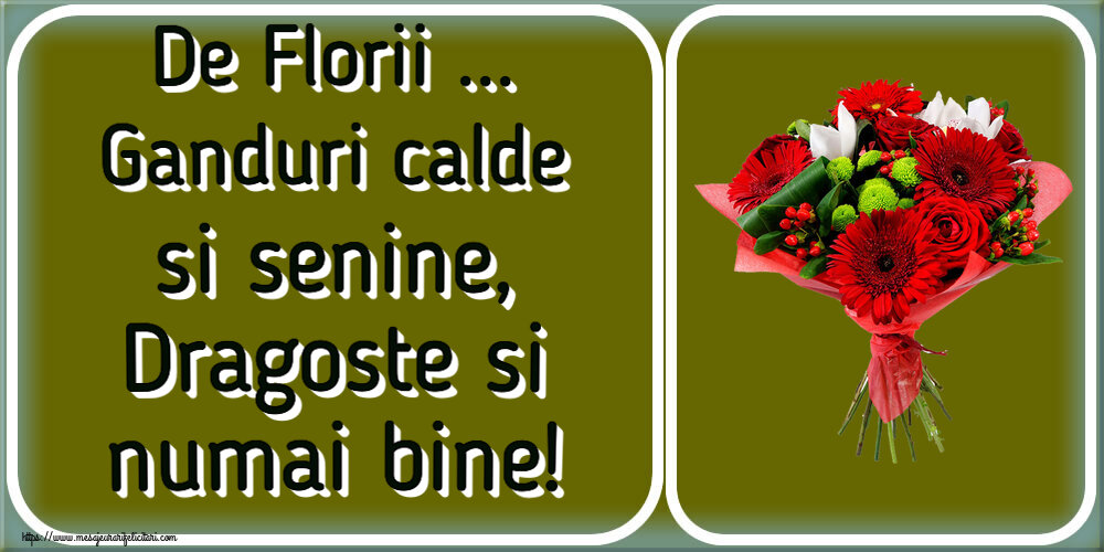 Felicitari de Florii - De Florii ... Ganduri calde si senine, Dragoste si numai bine! ~ buchet cu gerbere - mesajeurarifelicitari.com