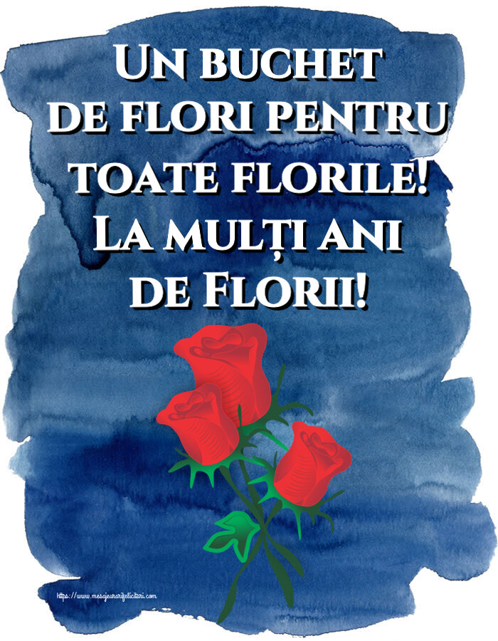 Felicitari de Florii - 🌼🥳 Un buchet de flori pentru toate florile! La mulți ani de Florii! ~ trei trandafiri roșii desenați - mesajeurarifelicitari.com