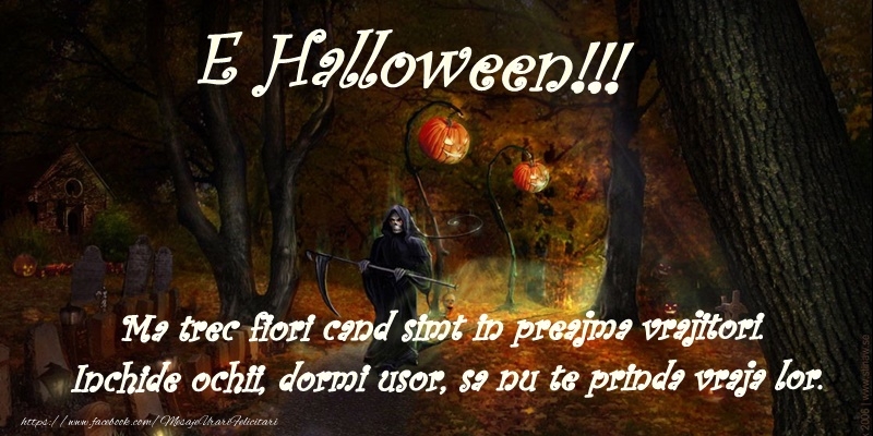 Felicitari de Halloween - E Halloween! Ma trec fiori cand simt in prejma vrajitori. Inchide ochii, dormi usor, sa te prinda vraja lor. - mesajeurarifelicitari.com