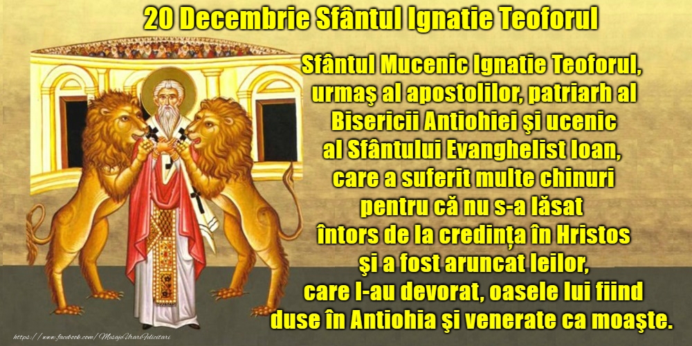 20 Decembrie - Sfântul Ignatie Teoforul