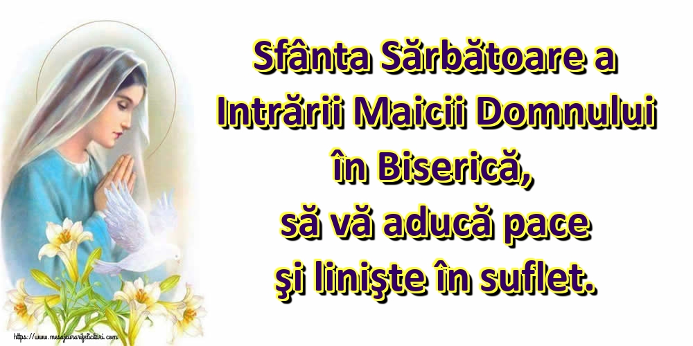 Sfânta Sărbătoare a Intrării Maicii Domnului în Biserică, să vă aducă pace şi linişte în suflet.