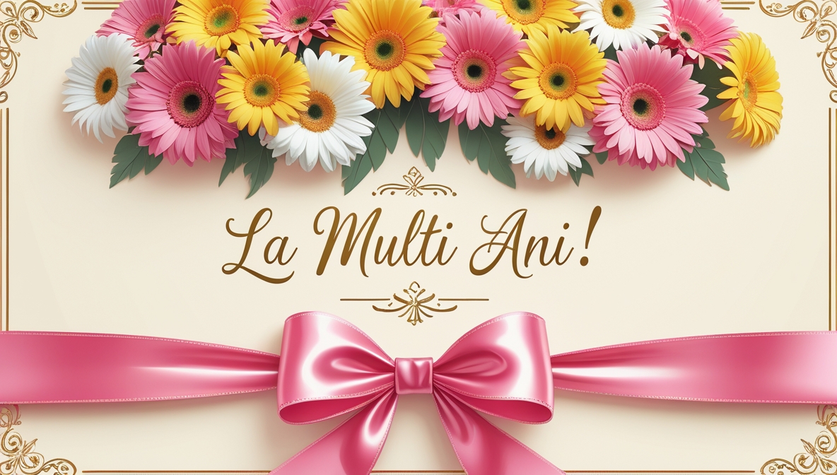 Felicitare cu flori si fundiță