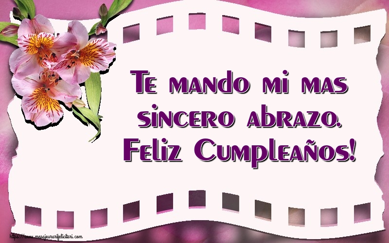 Felicitari de la multi ani - Te mando mi mas sincero abrazo. Feliz Cumpleaños! - mesajeurarifelicitari.com