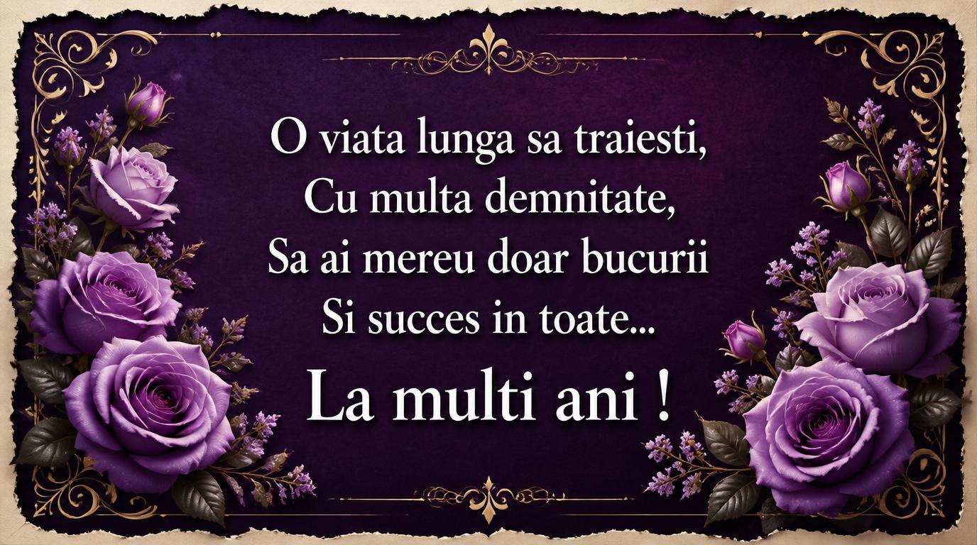 La multi ani O viata lunga sa traiesti cu multa demnitate, sa ai mereu doar bucurii si succes in toate ... La multi ani!