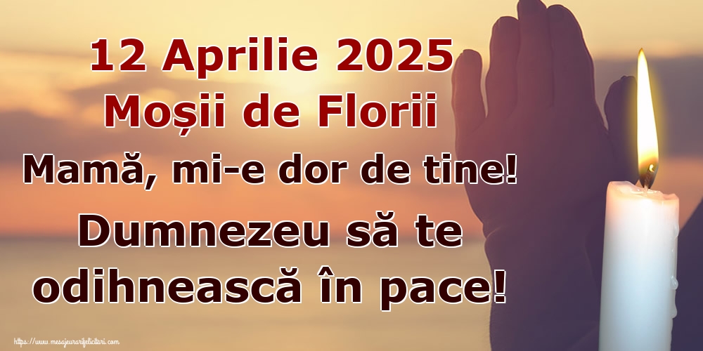 12 Aprilie 2025 Moșii de Florii Mamă, mi-e dor de tine! Dumnezeu să te odihnească în pace!