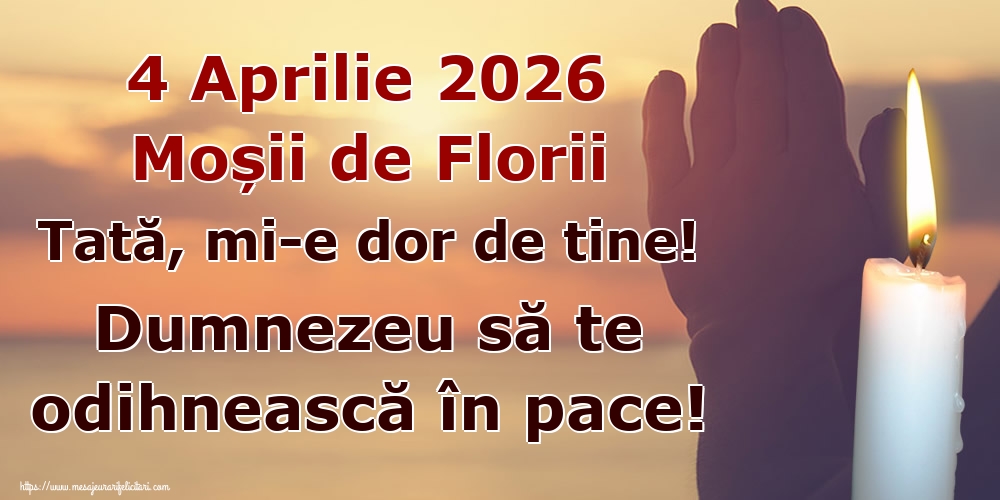 4 Aprilie 2026 Moșii de Florii Tată, mi-e dor de tine! Dumnezeu să te odihnească în pace!