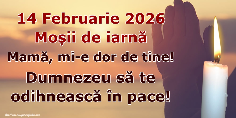 14 Februarie 2026 Moșii de iarnă Mamă, mi-e dor de tine! Dumnezeu să te odihnească în pace!