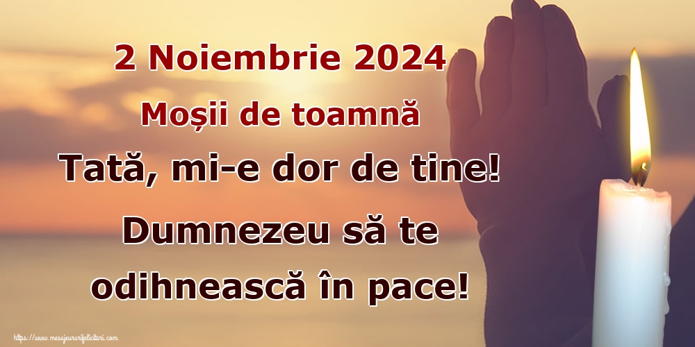 2 Noiembrie 2024 Moșii de toamnă Tată, mi-e dor de tine! Dumnezeu să te odihnească în pace!