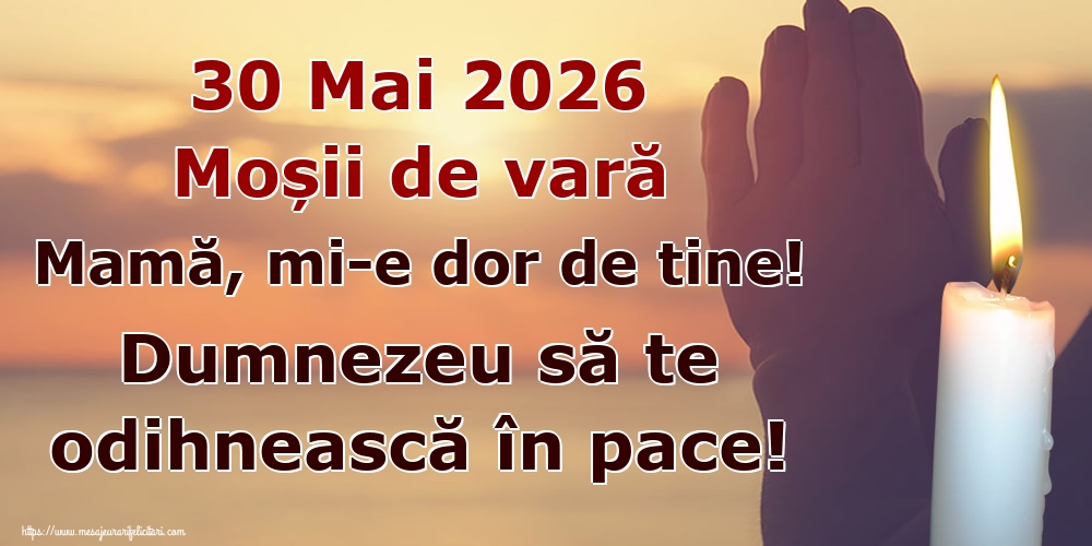30 Mai 2026 Moșii de vară Mamă, mi-e dor de tine! Dumnezeu să te odihnească în pace!