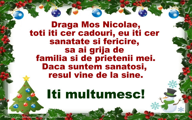 Felicitari de Mos Nicolae - Scrisoare catre Mos Nicolae - mesajeurarifelicitari.com