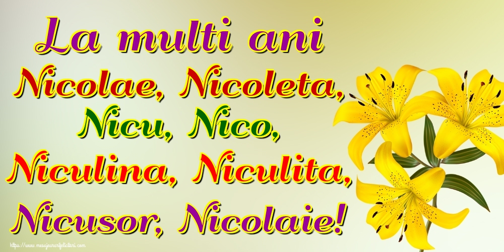 La multi ani Nicolae, Nicoleta, Nicu, Nico, Niculina, Niculita, Nicusor, Nicolaie!