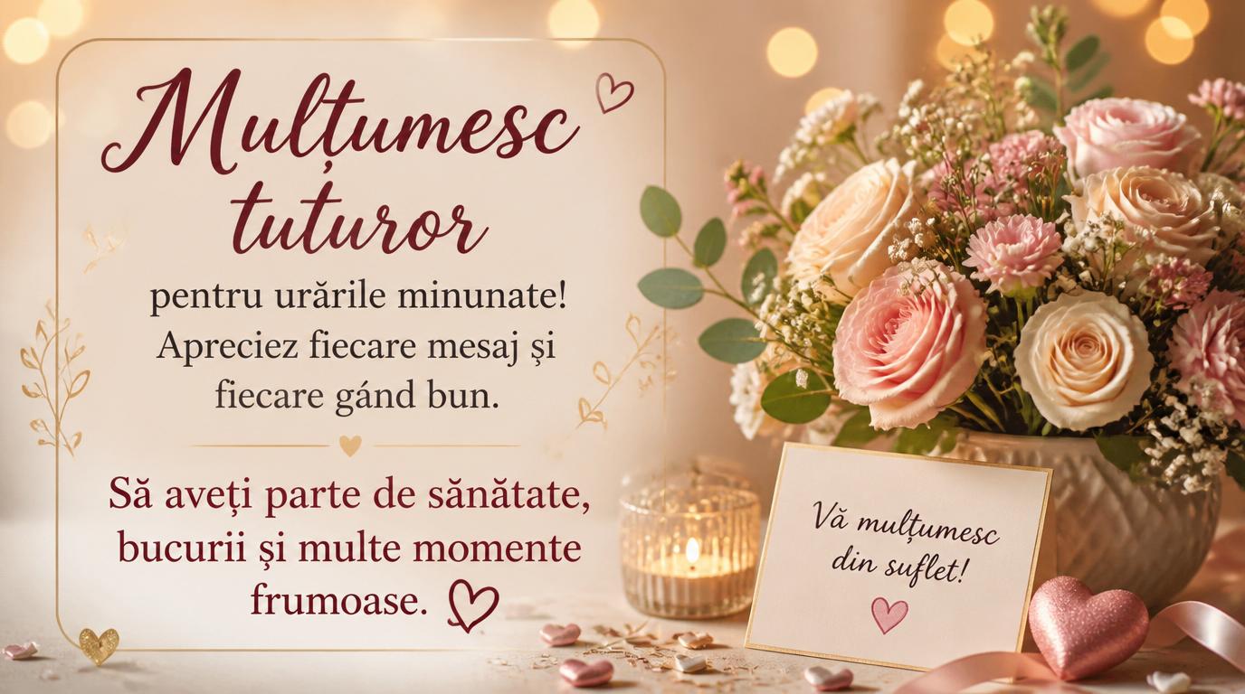 Felicitari de multumire - Mulțumesc tuturor pentru urările minunate - mesajeurarifelicitari.com