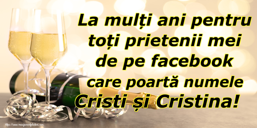 La mulți ani pentru toți prietenii mei de pe facebook care poartă numele Cristi și Cristina!