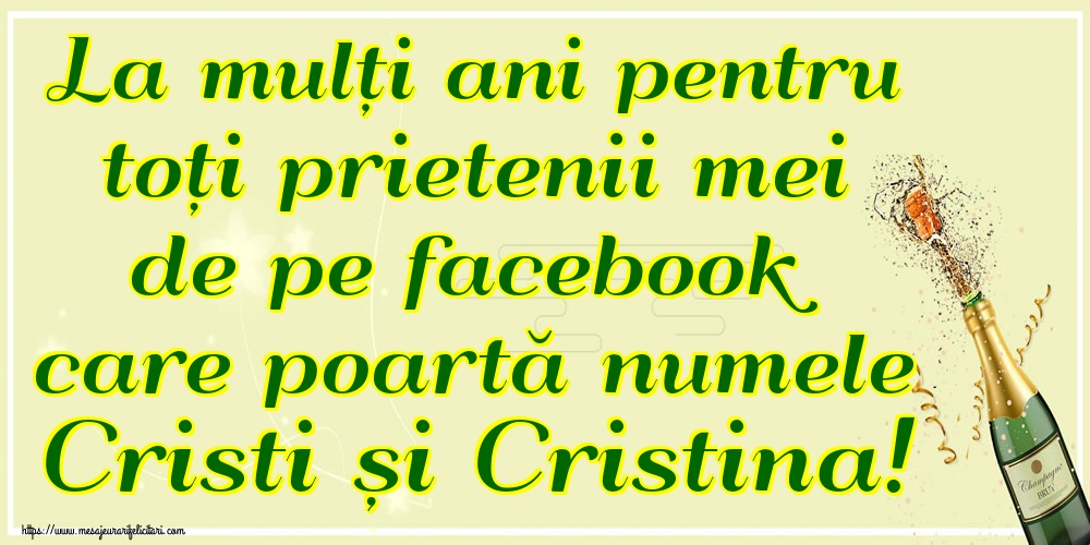 La mulți ani pentru toți prietenii mei de pe facebook care poartă numele Cristi și Cristina!