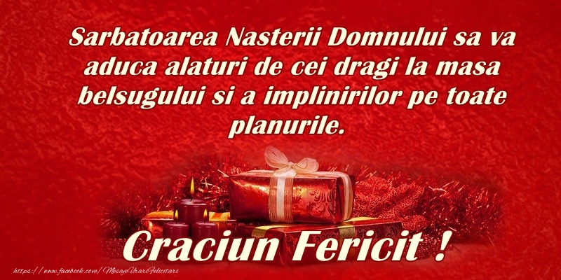 Sarbatoarea Nasterii Domnului sa va aduca alaturi de cei dragi la masa belsugului si a implinirilor pe toate planurile. Craciun Fericit!