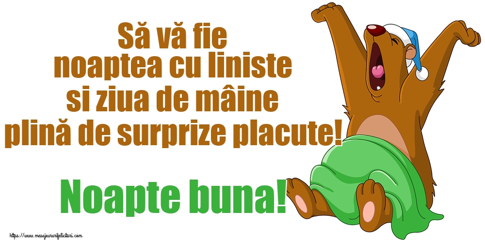 Să vă fie noaptea cu liniste si ziua de mâine plină de surprize placute! Noapte buna!