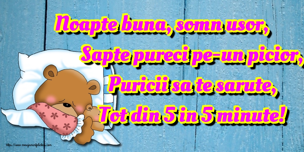 Noapte buna, somn usor, Sapte pureci pe-un picior, Puricii sa te sarute, Tot din 5 in 5 minute!