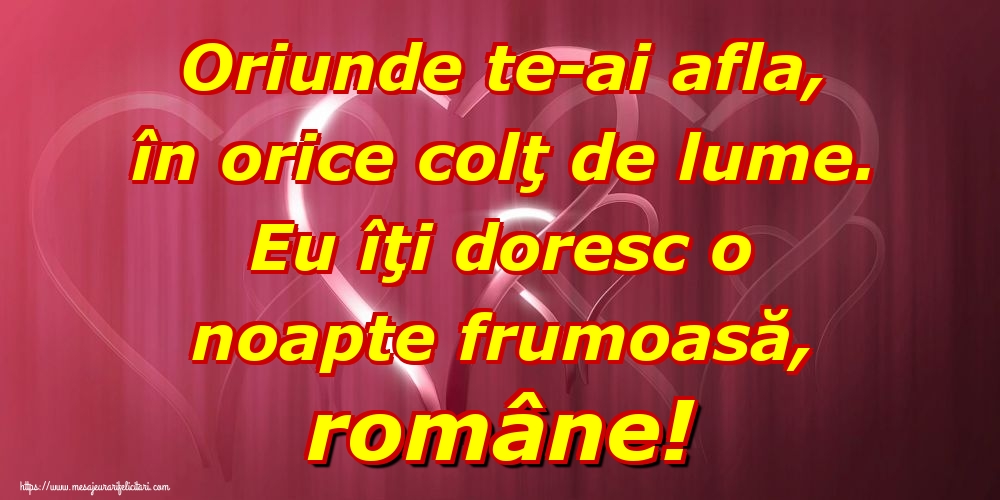 Oriunde te-ai afla, în orice colţ de lume. Eu îţi doresc o noapte frumoasă, române!