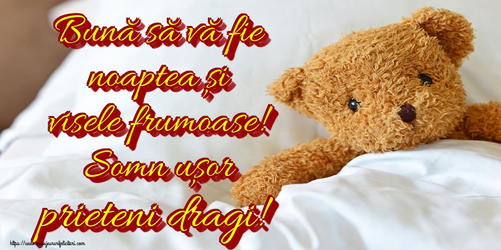 Felicitari de noapte buna - Bună să vă fie noaptea și visele frumoase! Somn ușor prieteni dragi! - mesajeurarifelicitari.com