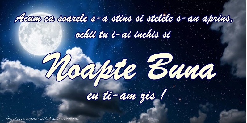 Acum ca soarele s-a stins si stelele s-au aprins, ochii tu i-ai inchis, noapte buna eu ti-am zis!