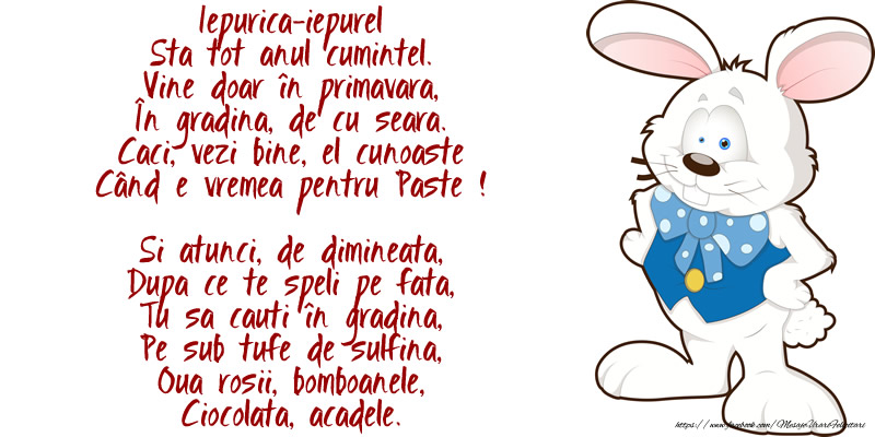 Felicitari de Paste - Poezie de paste: Iepurica-iepurel Sta tot anul cumintel. - mesajeurarifelicitari.com