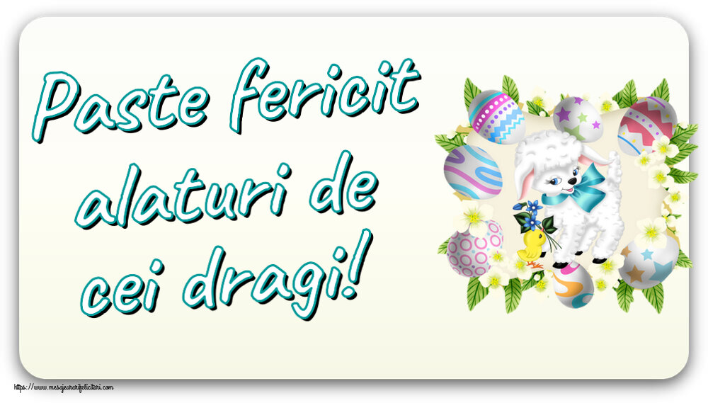 Felicitari de Paste - Paste fericit alaturi de cei dragi! ~ aranjament cu ouă, miel și flori - mesajeurarifelicitari.com