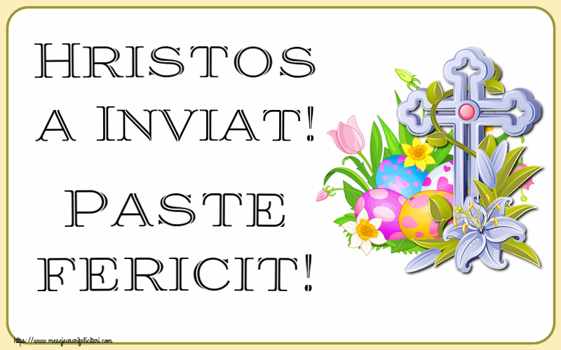 Hristos a Inviat! Paste fericit! ~ aranjament cu ouă, flori și cruce