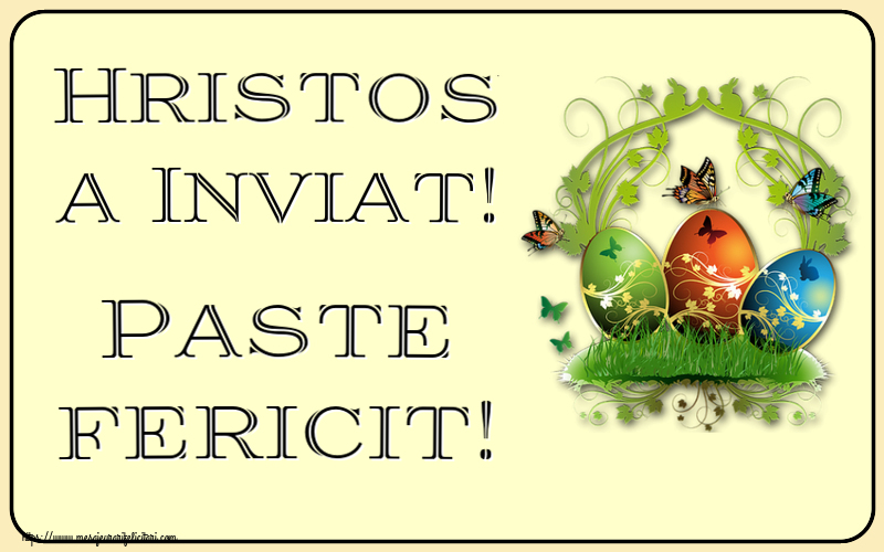 Felicitari de Paste - Hristos a Inviat! Paste fericit! ~ aranjament cu ouă și fluturi - mesajeurarifelicitari.com