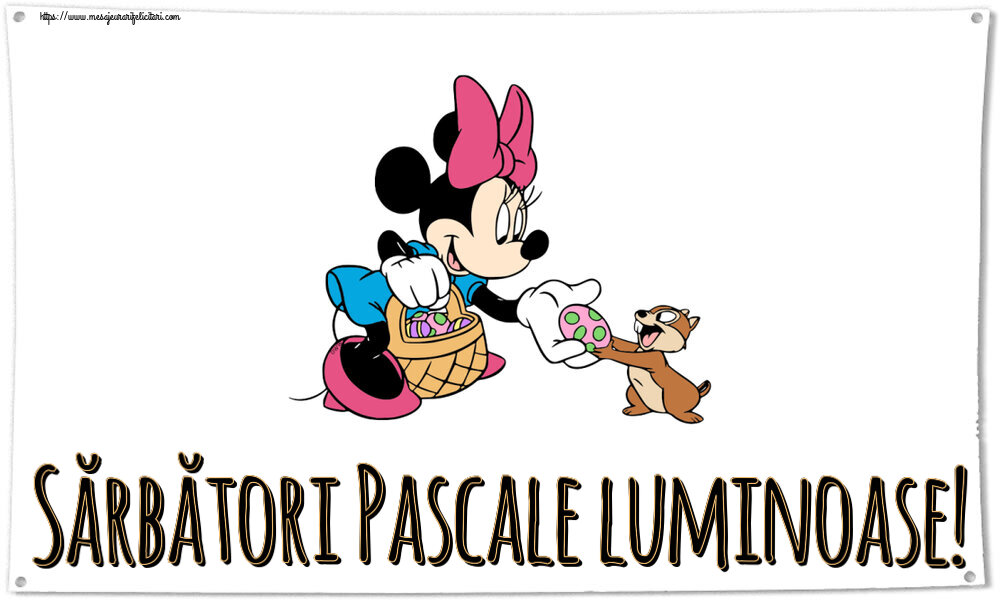 Paste Sărbători Pascale luminoase! ~ Minnie Mouse și veverița cu un coș de ouă