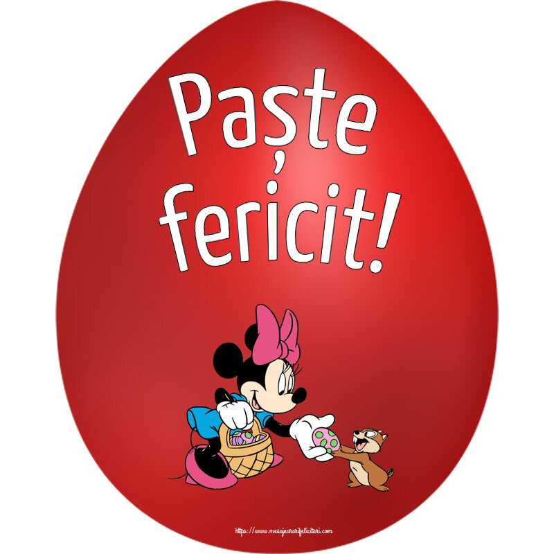 Felicitari de Paste - Paște fericit! ~ Minnie Mouse și veverița cu un coș de ouă - mesajeurarifelicitari.com
