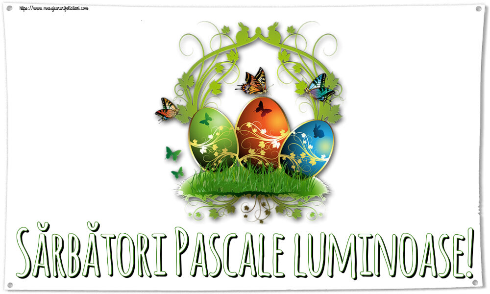 Felicitari de Paste - Sărbători Pascale luminoase! ~ aranjament cu ouă și fluturi - mesajeurarifelicitari.com
