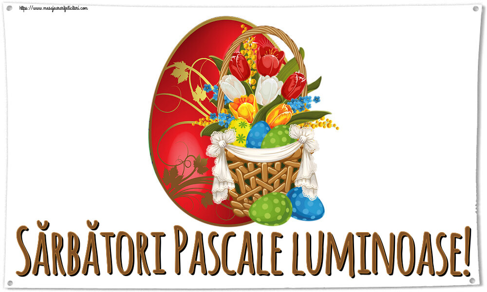Felicitari de Paste - Sărbători Pascale luminoase! ~ aranjament cu lalele și ouă - mesajeurarifelicitari.com