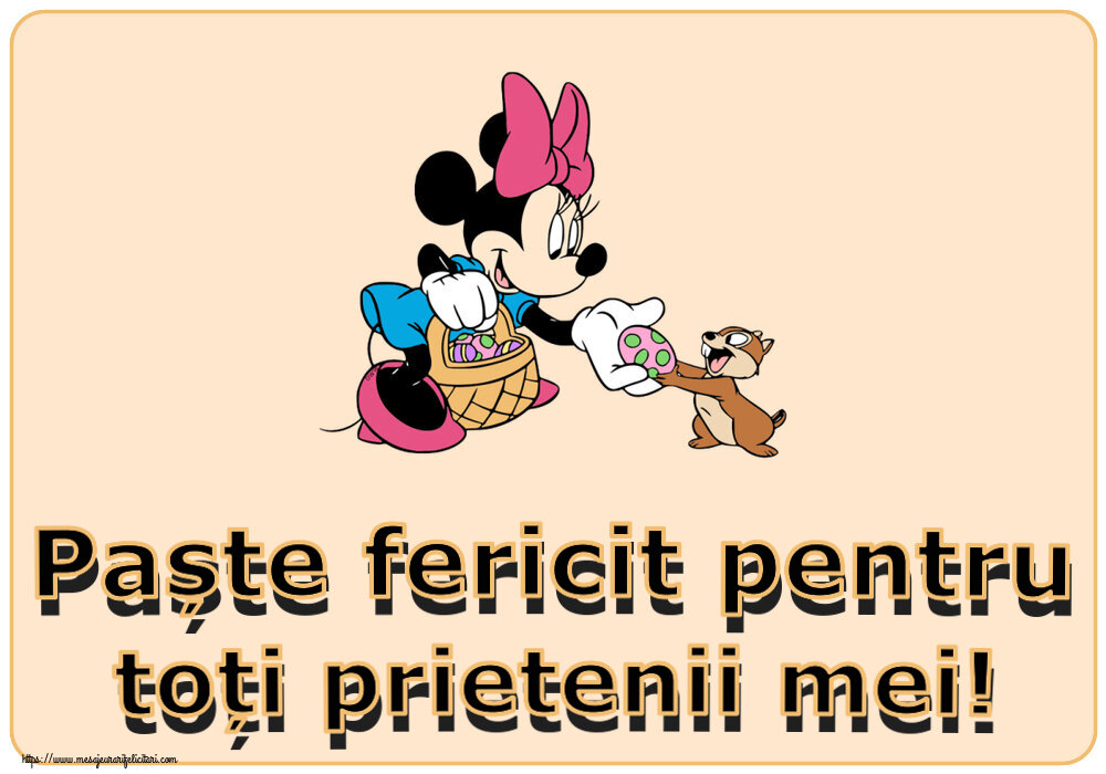Paște fericit pentru toți prietenii mei! ~ Minnie Mouse și veverița cu un coș de ouă