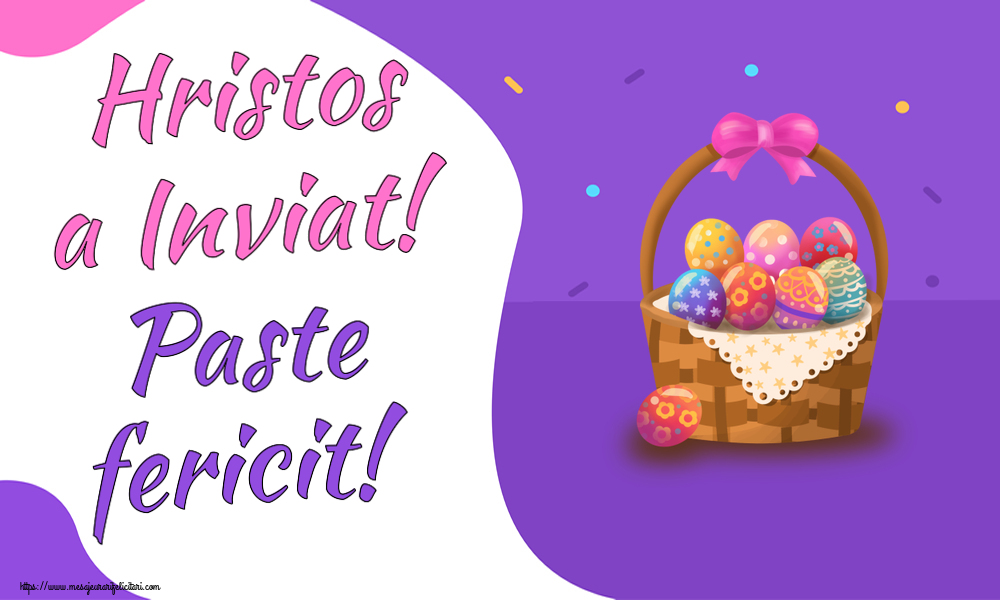 Felicitari de Paste - Hristos a Inviat! Paste fericit! ~ desen cu ouă în coș - mesajeurarifelicitari.com