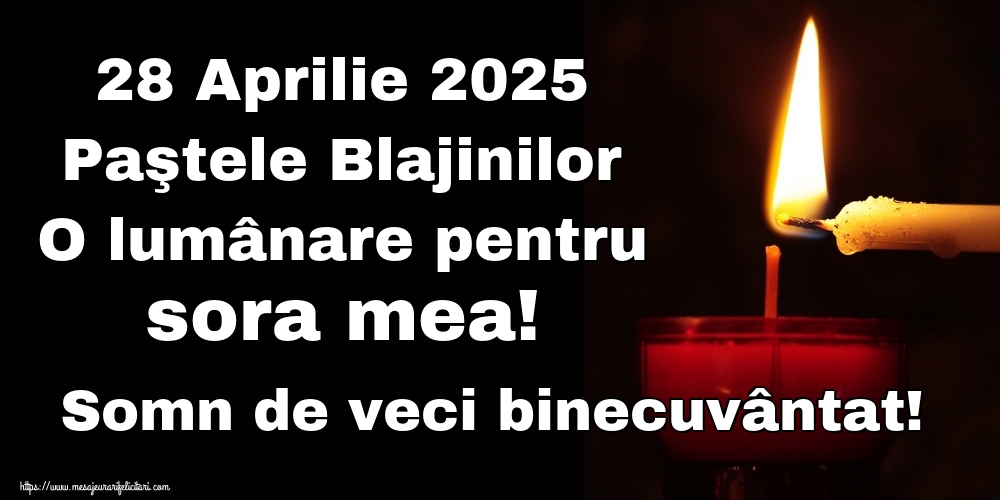 28 Aprilie 2025 Paştele Blajinilor O lumânare pentru sora mea! Somn de veci binecuvântat!