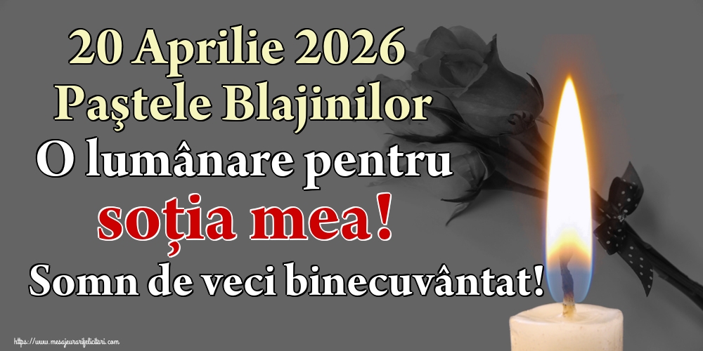 20 Aprilie 2026 Paştele Blajinilor O lumânare pentru soția mea! Somn de veci binecuvântat!