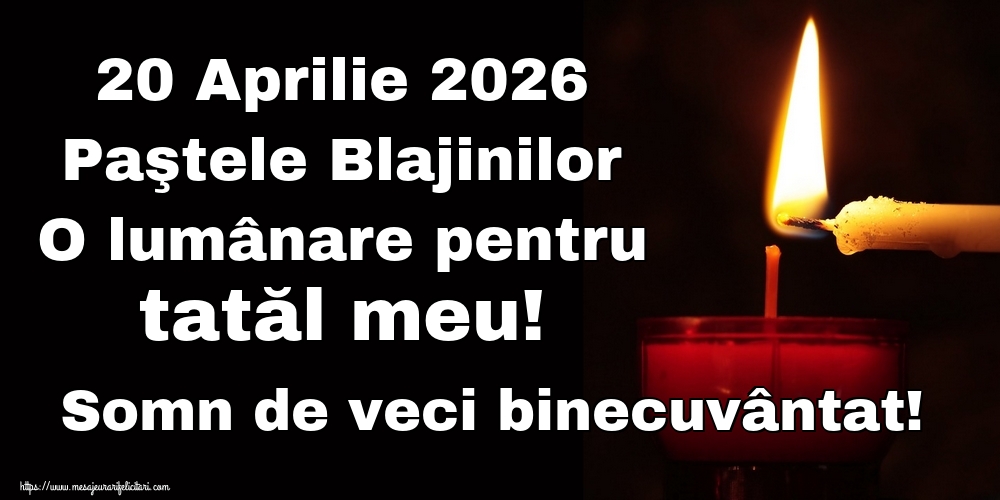 20 Aprilie 2026 Paştele Blajinilor O lumânare pentru tatăl meu! Somn de veci binecuvântat!
