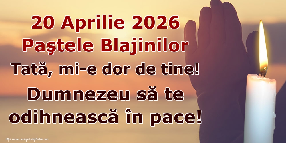 20 Aprilie 2026 Paştele Blajinilor Tată, mi-e dor de tine! Dumnezeu să te odihnească în pace!
