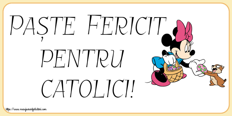 Paștele Catolic Paște Fericit pentru catolici! ~ Minnie Mouse și veverița cu un coș de ouă