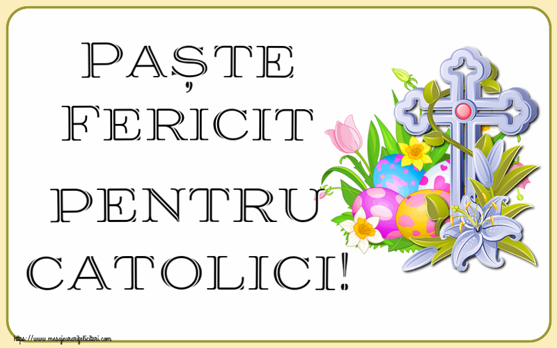 Paște Fericit pentru catolici! ~ aranjament cu ouă, flori și cruce
