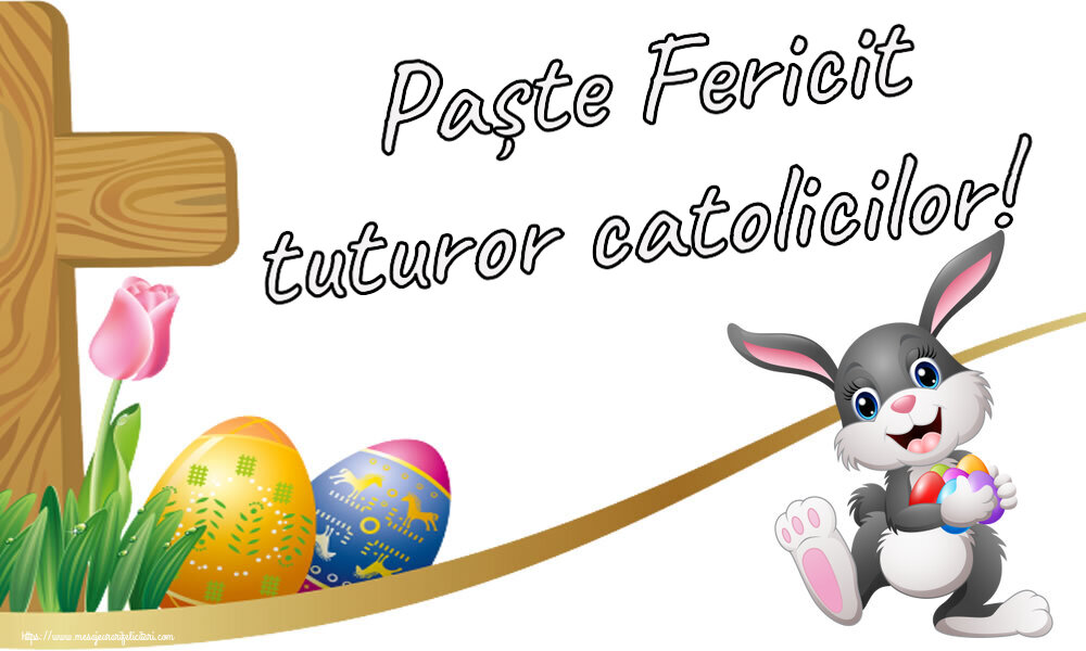 Paște Fericit tuturor catolicilor! ~ iepuras vesel cu oua colorate