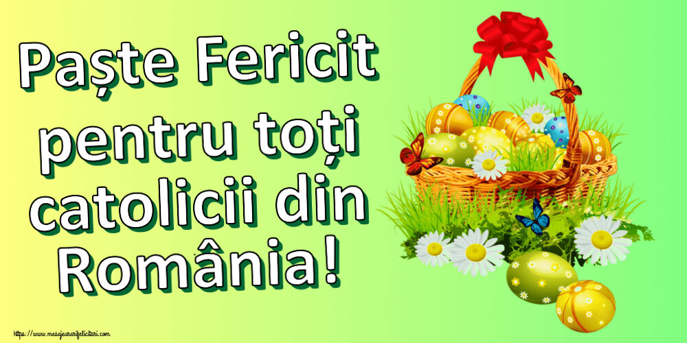 Paște Fericit pentru toți catolicii din România! ~ aranjament cu ouă, flori de câmp și fluturi