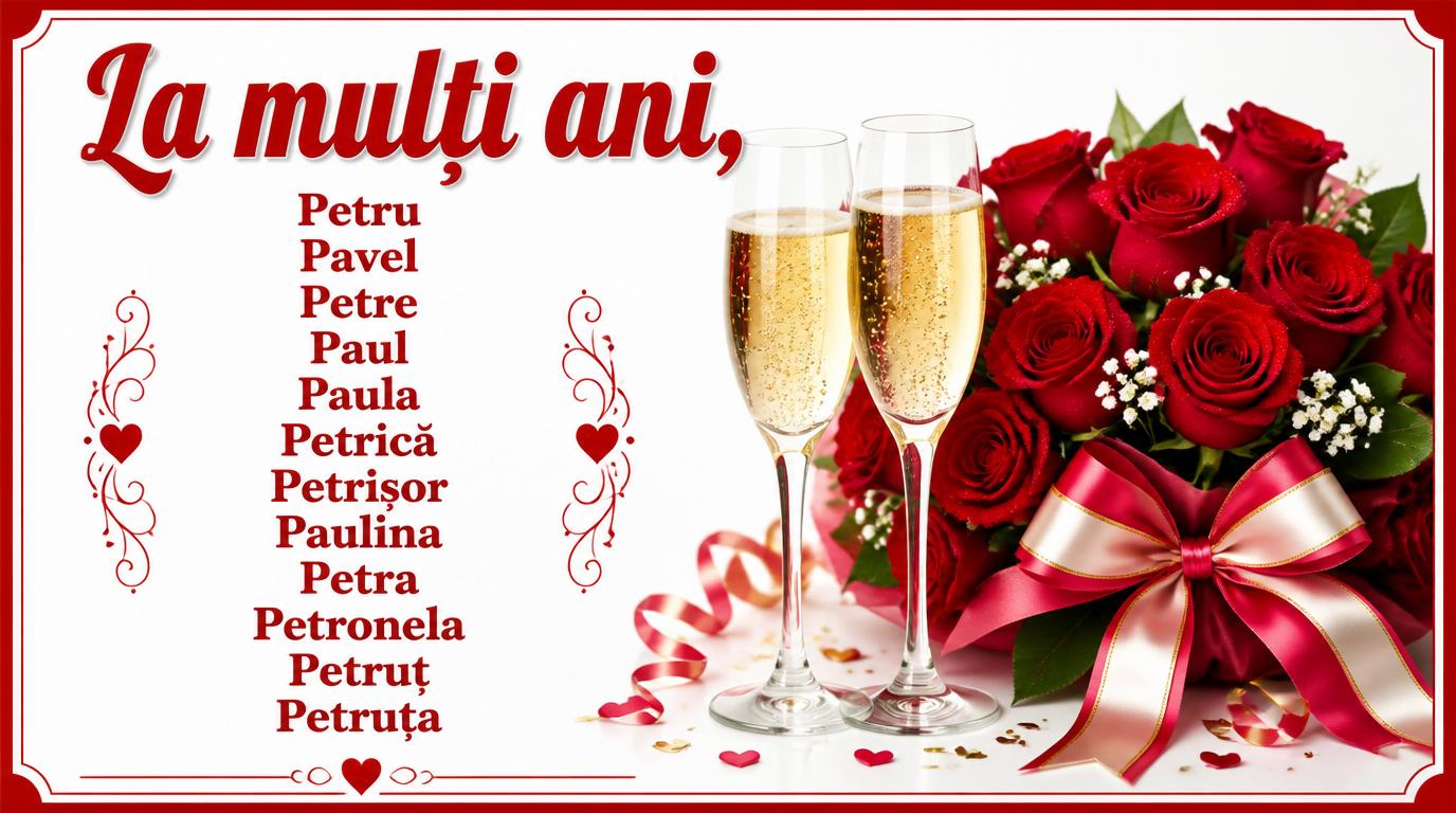La mulți ani Petru, Pavel, Petre, Paul, Paula, Petrică, Petrișor, Paulina, Petra, Petronela, Petruț, Petruța!